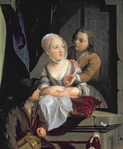 Liebende am Fenster von Nicolaes Verkolje